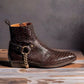 Brown Crocodile/Python Print Italian Leather Wanton Slip On Harness Chelsea Boots - Chelsea Boots