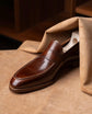 Brown Italian Leather Handcrafted Slip On Penny Loafers - Loafers