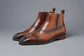 Brown Italian Leather Toe Cap Side-Zip Ankle Boots - Chelsea Boots