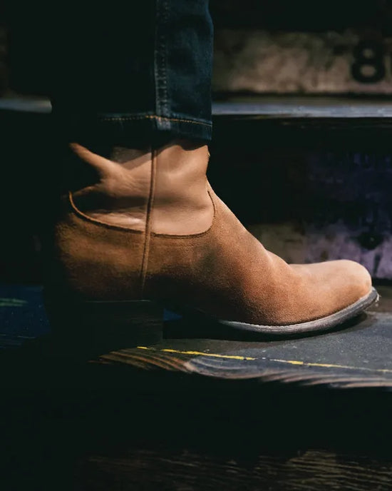 Brown Italian Suede Leather Bastrop Slip On Zipper Western Cowboy Boots - Cowboy Boots