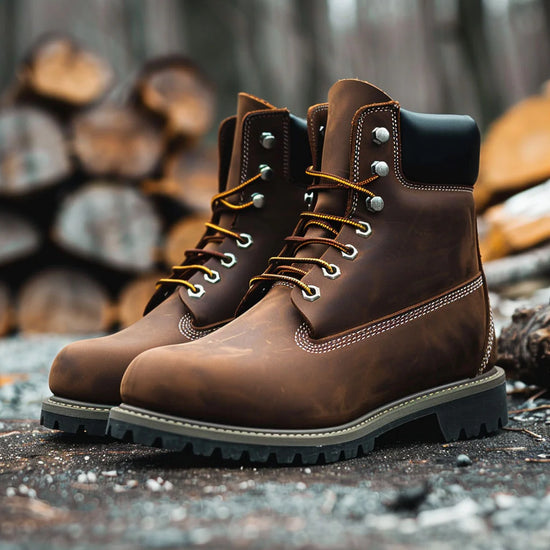 Brown Leather Amato Ankle Rugged Lace Up Combat Hiking Boots with Chunky Track Sole - Boots