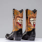 Brown Leather And Black Alligator Barstow Slip On Western Cowboy Boots With Dancing Skeleton - Cowboy Boots