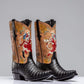 Brown Leather And Black Alligator Barstow Slip On Western Cowboy Boots With Dancing Skeleton - Cowboy Boots