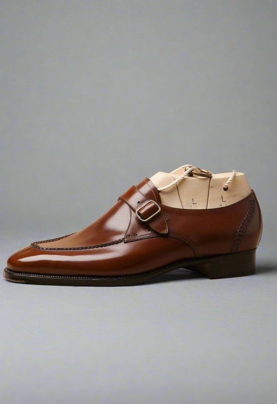 Brown Leather Derby Single Monk Straps - Monk Shoes