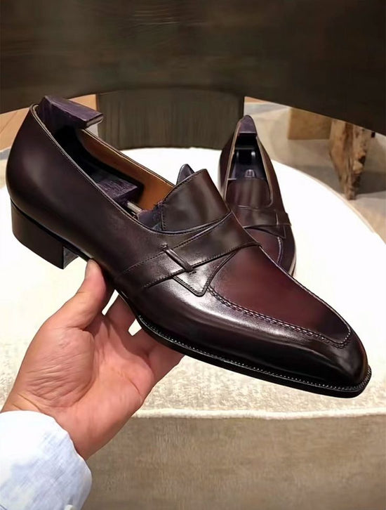 Brown Leather Ibiza Slip On Crossed Component Loafers - Loafers