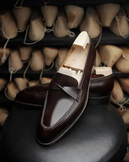 Brown Leather Nereida Love Knot Loafers - Formal Shoes - Loafers Shoes