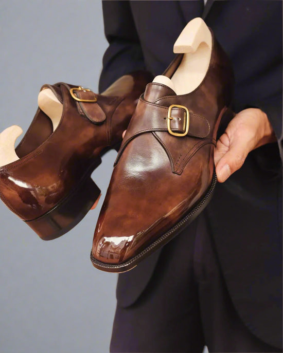 Brown Leather Single Monk Straps - Formal Shoes - Monk Shoes