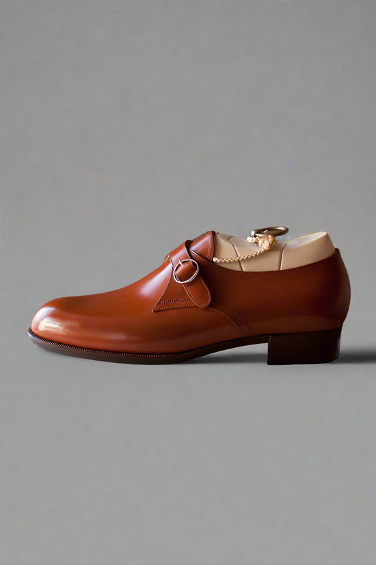 Brown Leather Single Monk Straps - Monk Shoes