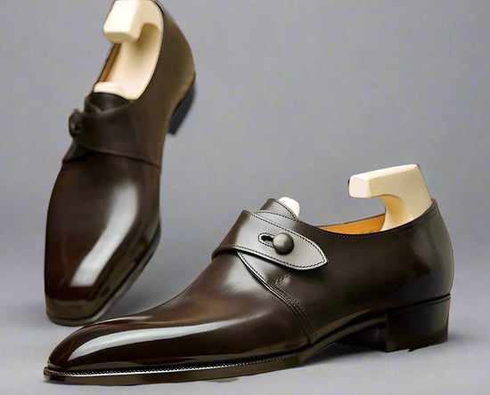 Brown Leather Soren Single Strap Slip On Shoes - Monk Shoes - Formal Shoes