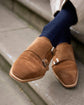 Brown Suede Leather Double Monkstrap Shoes - Formal Shoes