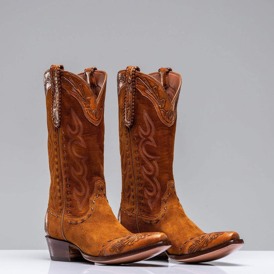 Buckskin Suede Brown Italian Leather Bastrop Slip On Zipper Western Cowboy Boots - Cowboy Boots