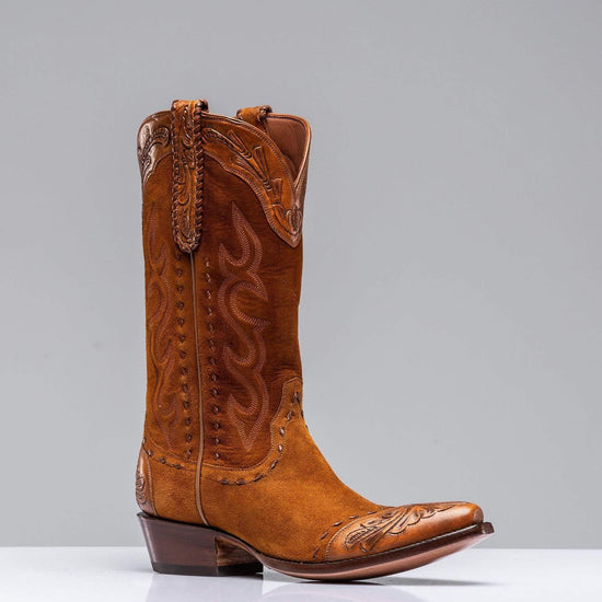 Buckskin Suede Brown Italian Leather Bastrop Slip On Zipper Western Cowboy Boots - Cowboy Boots