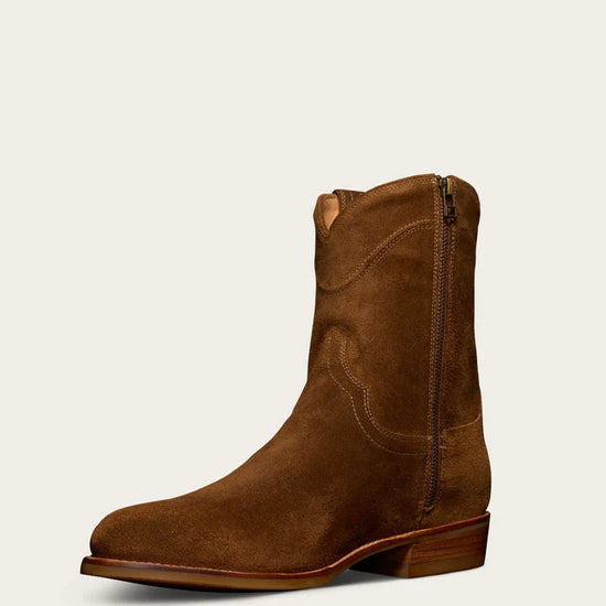 Italian Burbon Tan Suede Bastrop Slip On Zipper Western Cowboy Boots - Boots