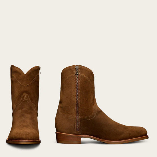 Italian Burbon Tan Suede Bastrop Slip On Zipper Western Cowboy Boots - Boots