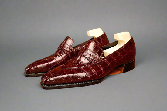 Burgundy Croc Leather Boana Slip On  Loafers - Loafers Shoes