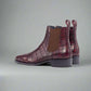 Burgundy Croc Print Leather Amarante Slip On Boots - Boots