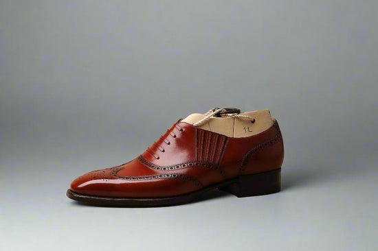 Burgundy Leather Midara Slip On Elasticated Loafers With Brogue - Formal Shoes