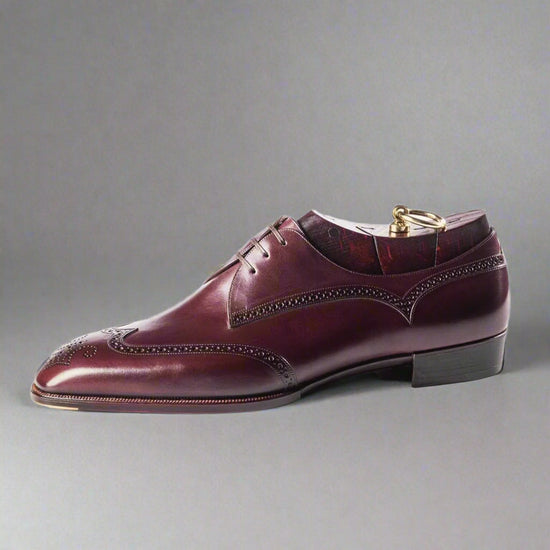 Burgundy Leather Wingtip Oxfords Lace Up Formals - Formal Shoes