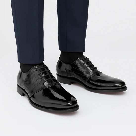 Black Croc And Black Patent Leather Elowen Brogue Oxfords - Formal Shoes