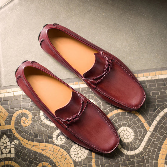 Cherry Brown Italian Leather Davos Driving Loafers - Loafers