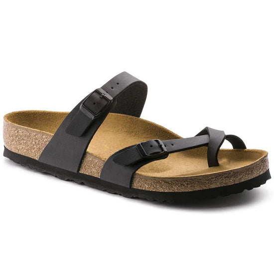 Classic Black Leather Double Strip Ease Comfort Slippers - Slippers