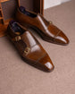 Classic Brown Leather Toe Cap Monk Straps - Formal Shoes - Monk Shoes