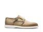 Cream Italian Suede Leather Double Monkstrap Shoes With Sneakers Sole  - Leather Shoes
