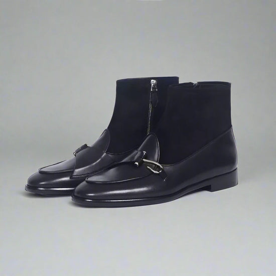 Elko Handmade Black Leather  Buckle Ankle Boots - Boots