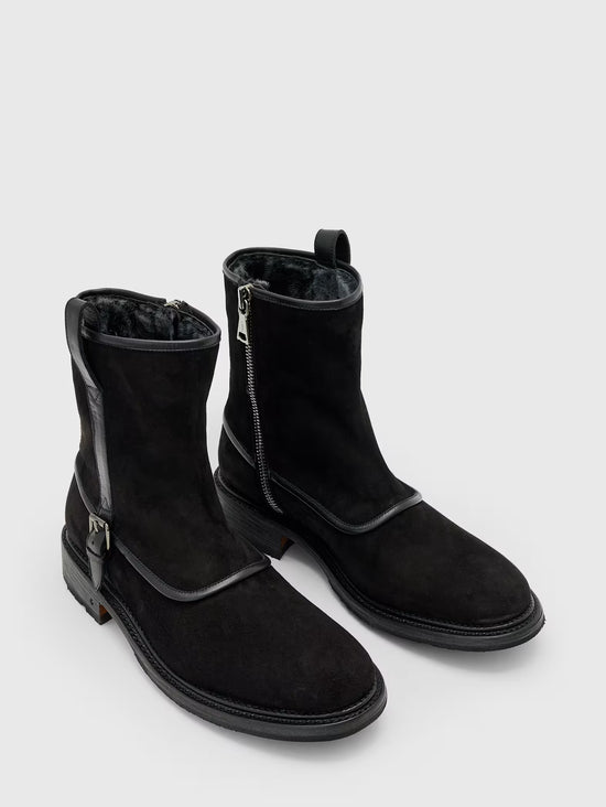 Black Italian Suede Leather Round Toe Tanker Zipper Boots - Boots