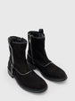 Black Italian Suede Leather Round Toe Tanker Zipper Boots - Boots