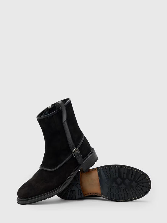 Black Italian Suede Leather Round Toe Tanker Zipper Boots - Boots