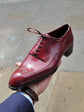 Italian Red Leather Wingtip Modena Lace Up Formals With Fiddle Back Sole - Formals Shoes