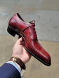 Italian Red Leather Wingtip Modena Lace Up Formals With Fiddle Back Sole - Formals Shoes