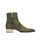 GREEN SUEDE LEATHER SLIP ON CHELSEA BOOTS WITH ZIPPER AND GOLDEN HEEL PLATE - CHELSEA BOOTS