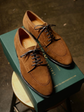 Tan Italian Suede Leather Derby Lace Up Shoes - Formal Shoes