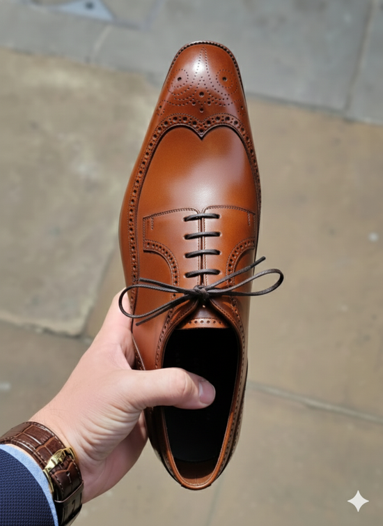 Italian Tan Leather Wingtip Modena Lace Up Formals With Fiddle Back Sole - Formals Shoes