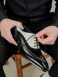 Black Leather And Suede With White Leather Cedara Wingtip Oxford - Formal Shoes