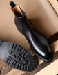 Black Italian Leather Slip On Round Toe Chelsea Boots - Boots