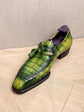 Green Alligator Italian Leather Monkstrap Shoes - Formal shoes - Monk Shoes