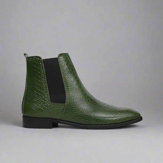 Green Croc Print Leather Amarante Slip On Boots - Boots