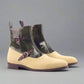 Green Italian Leather Campinas Slip On Zipper Boots With Beige Suede Leather Patina - Boots