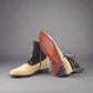 Green Italian Leather Campinas Slip On Zipper Boots With Beige Suede Leather Patina - Boots