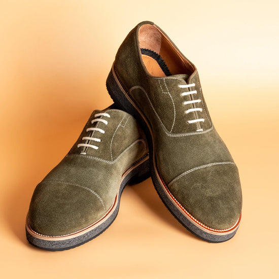 Green Italian Suede Leather Formal Shoes With Sneaker Sole - Formal Shoes