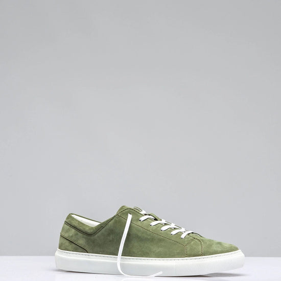 Green Italian Suede Leather Low Top Lace Up Sneakers with White Sole - Sneaker Shoes