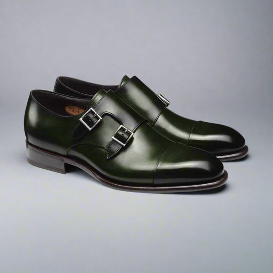 Green Leather Woodford Balmoral Double Monk Strap Toe Cap Oxfords - Formal Shoes - Monk Shoes