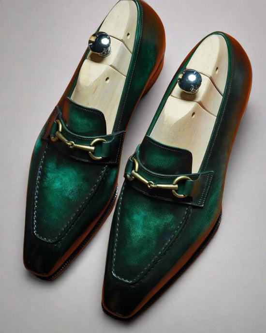 Green Patina Finish  Emeric Leather Loafers - Loafers Shoes