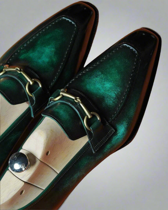 Green Patina Finish  Emeric Leather Loafers - Loafers Shoes