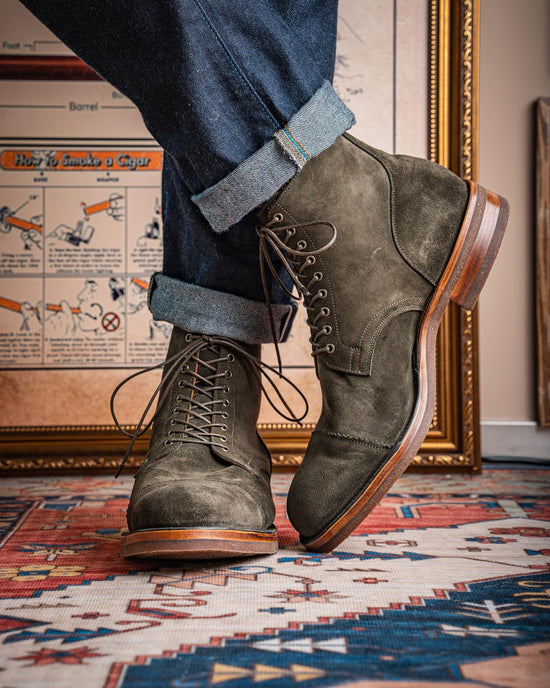 Green Suede  Lace Up Toe Cap Boots - Boots