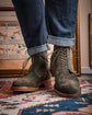 Green Suede  Lace Up Toe Cap Boots - Boots