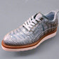 Grey Alligator Leather Low Top Lace Up Running Sneakers With White Sole - Sneaker Shoes